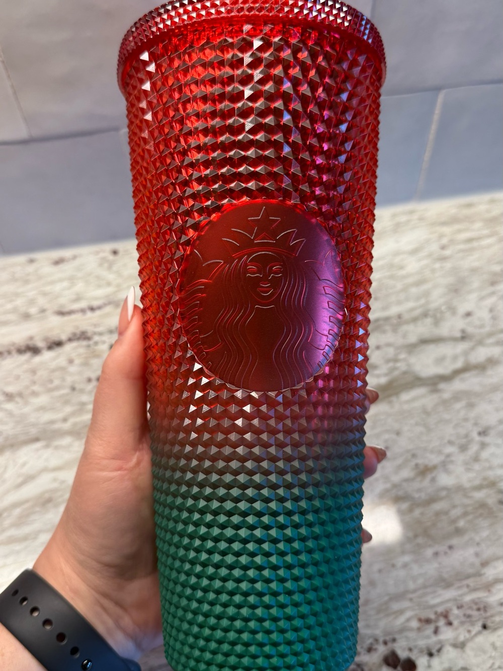 Starbucks Red and Green Studded Ombre Reusable Tumbler